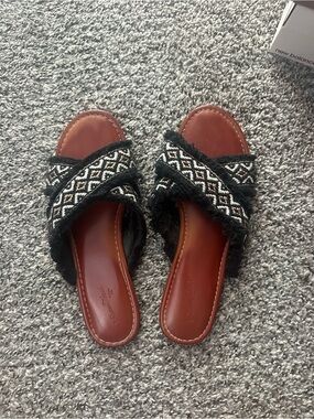 Target Women's Black and White Patterned Cross-Strap Slide Sandals